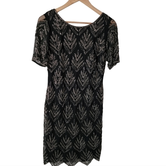 Pisarro Nights Black Beaded Cocktail Embellished Sheath Dress Size 12 - Picture 6 of 14